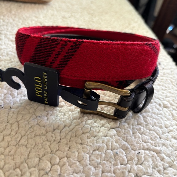 Christmas Polo Ralph Lauren Red Buffalo Plaid Wool Leather Belt Size 38 NWT - Picture 8 of 10